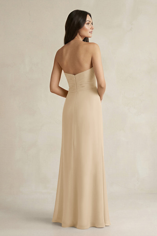 Sweetheart Chiffon Pleated Sheath Bridesmaid Dress  in Champagne (2) | KISSBRIDAL