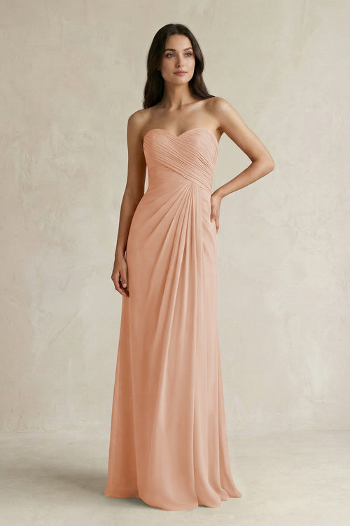 Sweetheart Chiffon Pleated Sheath Bridesmaid Dress in Champagne Rose - SHE IS ME Bridesmaid Dresses