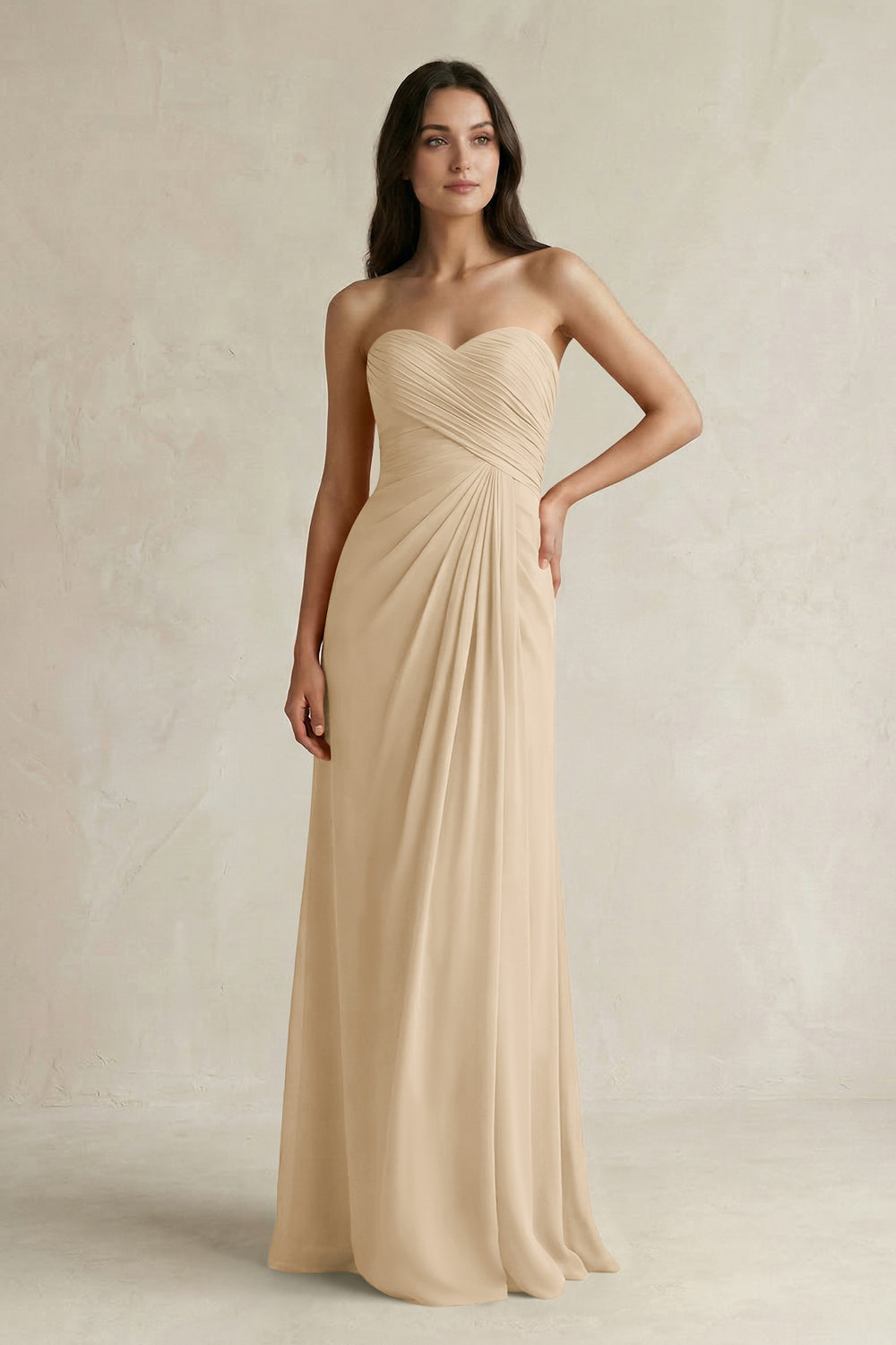 Sweetheart Chiffon Pleated Sheath Bridesmaid Dress  in Champagne