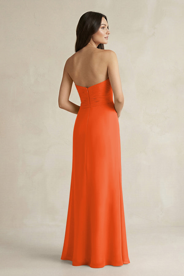Sweetheart Chiffon Pleated Sheath Bridesmaid Dress in Cinnamon (2) | KISSBRIDAL