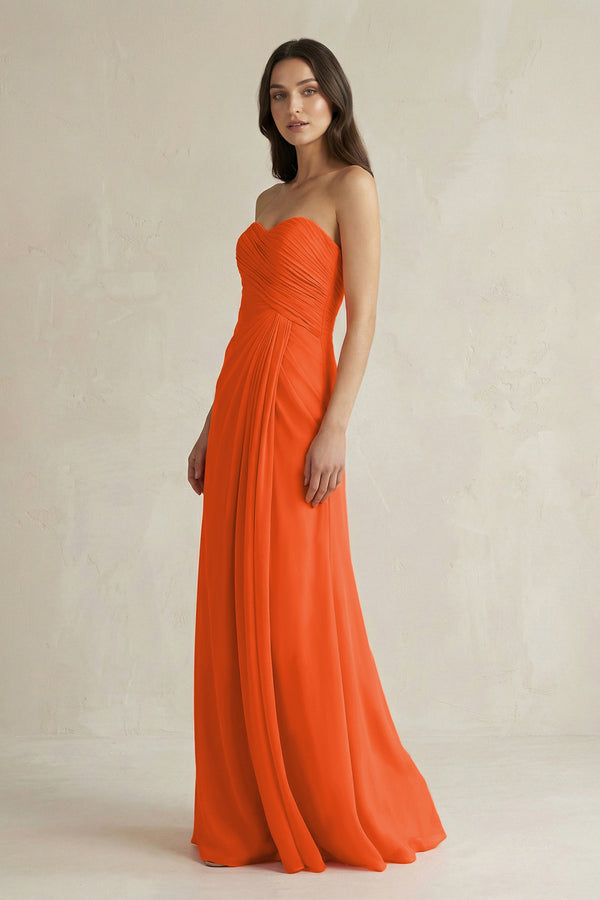Sweetheart Chiffon Pleated Sheath Bridesmaid Dress in Cinnamon (3) | KISSBRIDAL