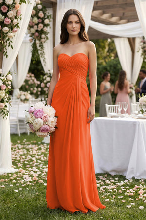 Sweetheart Chiffon Pleated Sheath Bridesmaid Dress in Cinnamon (4) | KISSBRIDAL