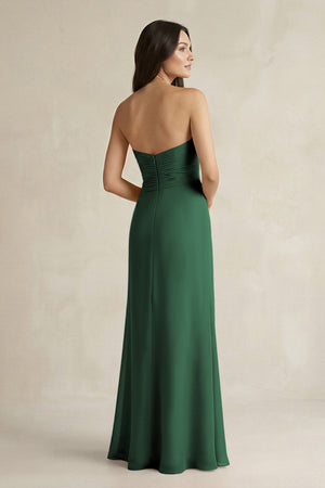 Sweetheart Chiffon Pleated Sheath Bridesmaid Dress  in Dark Green (2) | KISSBRIDAL