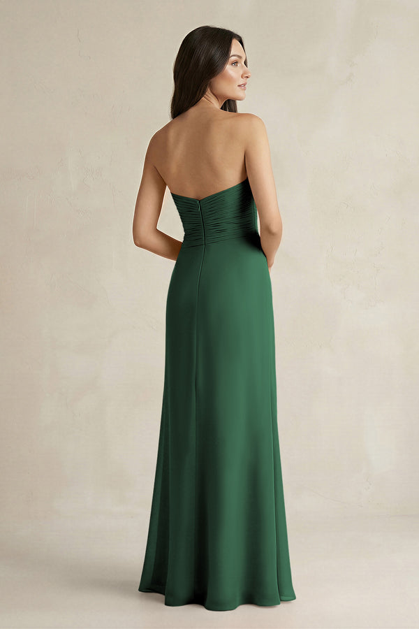 Sweetheart Chiffon Pleated Sheath Bridesmaid Dress  in Dark Green (2) | KISSBRIDAL