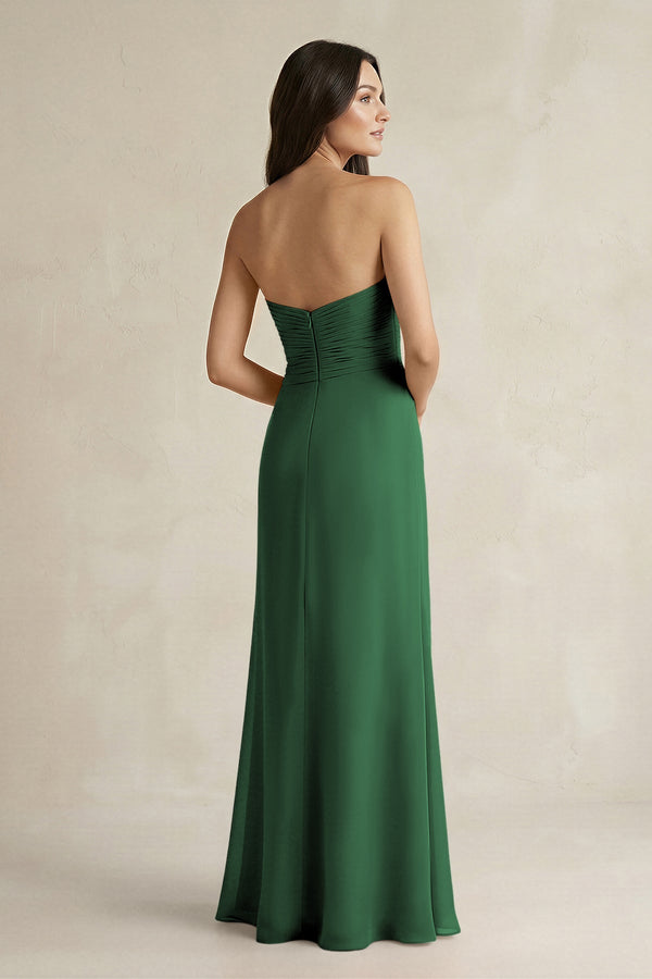 Sweetheart Chiffon Pleated Sheath Bridesmaid Dress in Dark Green - SHE IS ME Bridesmaid Dresses