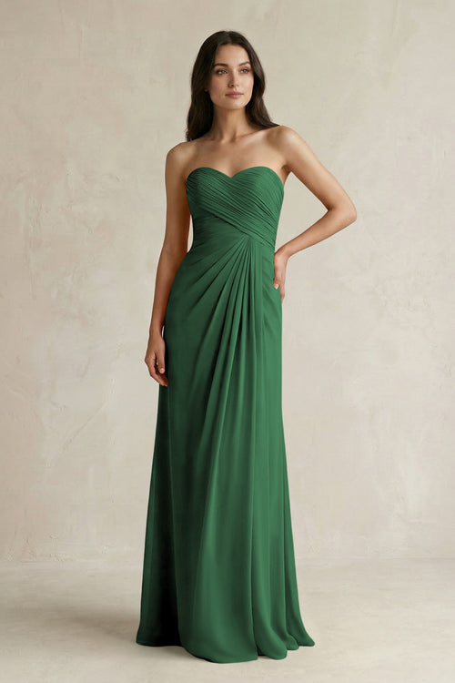 Sweetheart Chiffon Pleated Sheath Bridesmaid Dress in Dark Green - SHE IS ME Bridesmaid Dresses