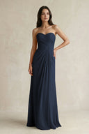 Sweetheart Chiffon Pleated Sheath Bridesmaid Dress in Dark Navy - SHE IS ME Bridesmaid Dresses