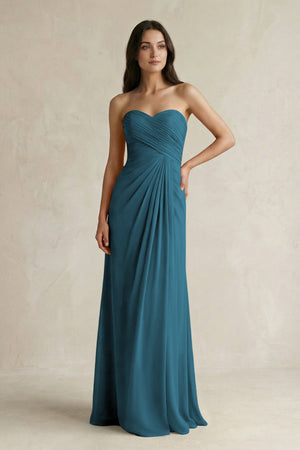 Sweetheart Chiffon Pleated Sheath Bridesmaid Dress in Dark Teal - SHE IS ME Bridesmaid Dresses