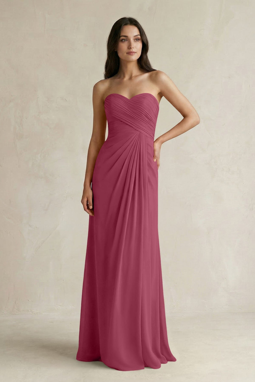 Sweetheart Chiffon Pleated Sheath Bridesmaid Dress in Desert Rose - KISS BRIDAL Bridesmaid Dresses