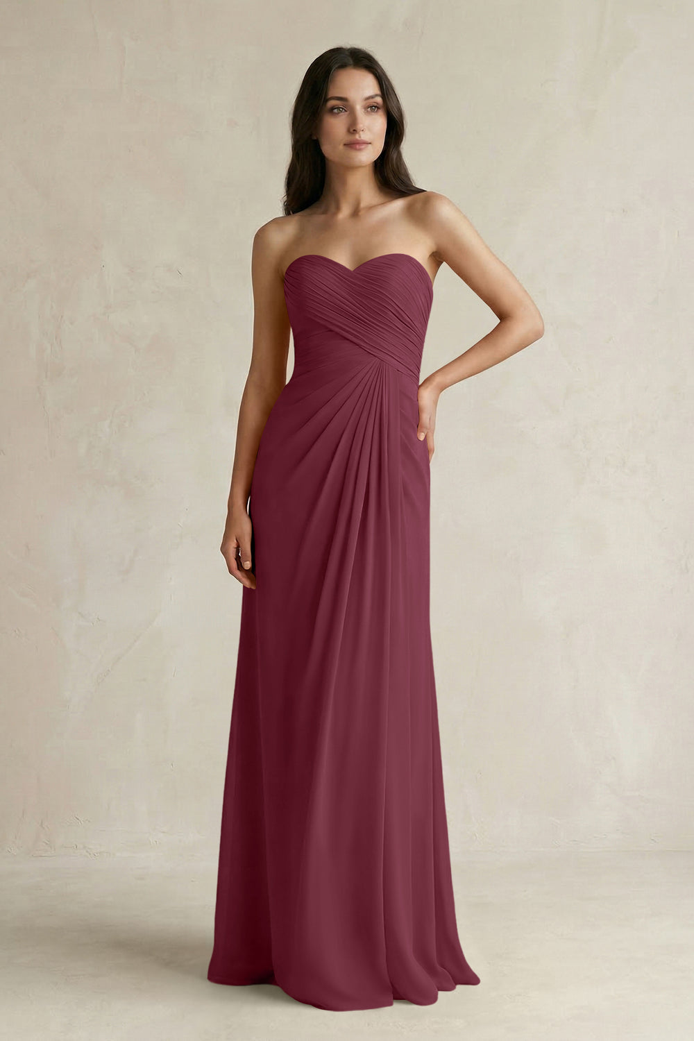 Sweetheart Chiffon Pleated Sheath Bridesmaid Dress  in Desert Rose