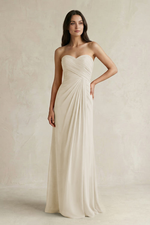 Sweetheart Chiffon Pleated Sheath Bridesmaid Dress in Dove Gray - SHE IS ME Bridesmaid Dresses