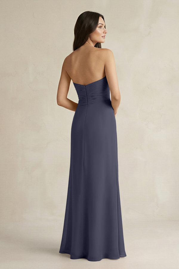 Sweetheart Chiffon Pleated Sheath Bridesmaid Dress in Dusk Blue - SHE IS ME Bridesmaid Dresses