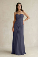 Sweetheart Chiffon Pleated Sheath Bridesmaid Dress in Dusk Blue - SHE IS ME Bridesmaid Dresses