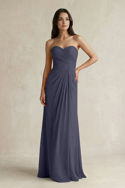 Sweetheart Chiffon Pleated Sheath Bridesmaid Dress in Dusk Blue - SHE IS ME Bridesmaid Dresses
