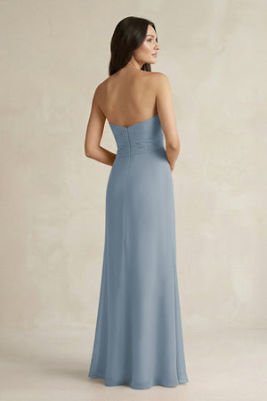 Sweetheart Chiffon Pleated Sheath Bridesmaid Dress  in Dusty Blue (2) | KISSBRIDAL