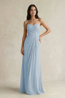 Sweetheart Chiffon Pleated Sheath Bridesmaid Dress in Dusty Blue - SHE IS ME Bridesmaid Dresses