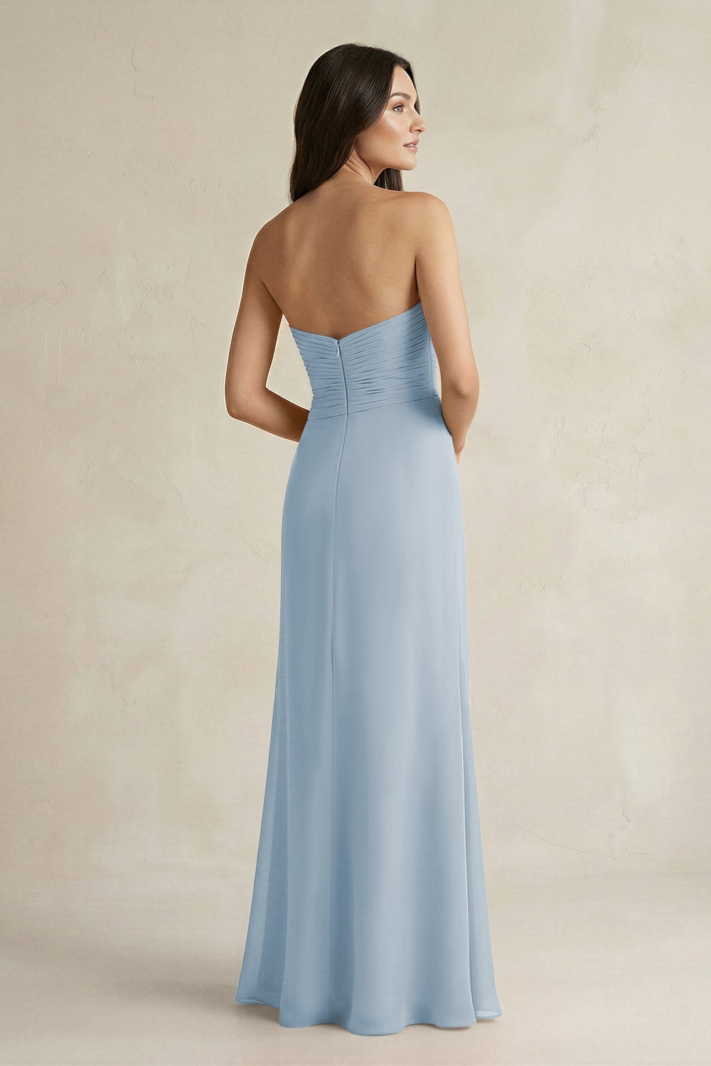 Sweetheart Chiffon Pleated Sheath Bridesmaid Dress in Dusty Blue - KISS BRIDAL Bridesmaid Dresses