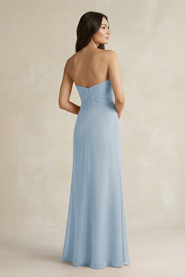 Sweetheart Chiffon Pleated Sheath Bridesmaid Dress in Dusty Blue - SHE IS ME Bridesmaid Dresses