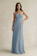 Sweetheart Chiffon Pleated Sheath Bridesmaid Dress  in Dusty Blue | KISSBRIDAL