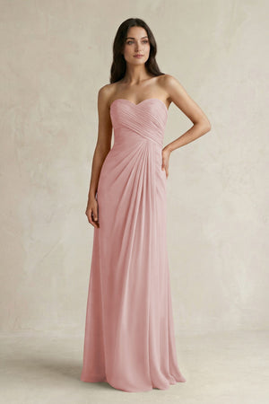 Sweetheart Chiffon Pleated Sheath Bridesmaid Dress in Dusty Rose - SHE IS ME Bridesmaid Dresses