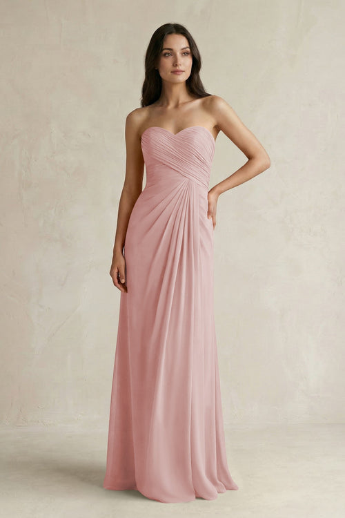 Sweetheart Chiffon Pleated Sheath Bridesmaid Dress in Dusty Rose - SHE IS ME Bridesmaid Dresses