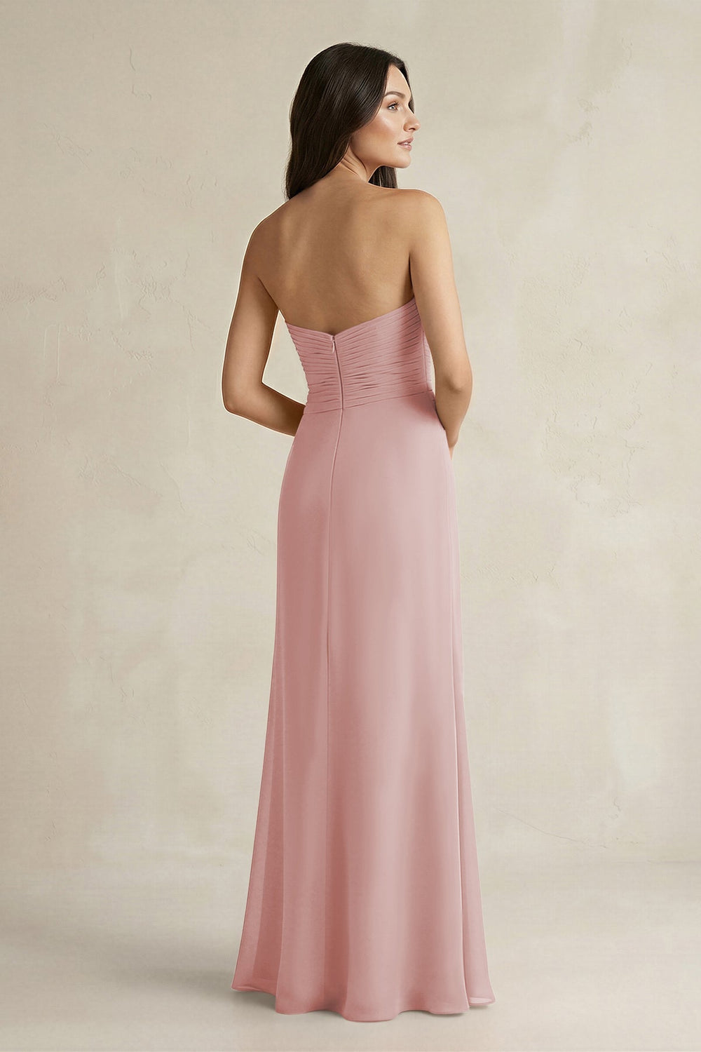 Sweetheart Chiffon Pleated Sheath Bridesmaid Dress in Dusty Rose - KISS BRIDAL Bridesmaid Dresses