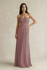 Sweetheart Chiffon Pleated Sheath Bridesmaid Dress  in Dusty Rose | KISSBRIDAL