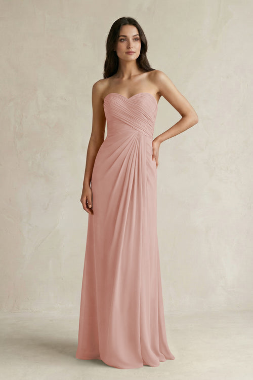 Sweetheart Chiffon Pleated Sheath Bridesmaid Dress  in English Rose | KISSBRIDAL