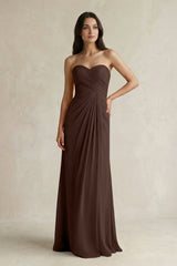Sweetheart Chiffon Pleated Sheath Bridesmaid Dress in Espresso - KISS BRIDAL Bridesmaid Dresses
