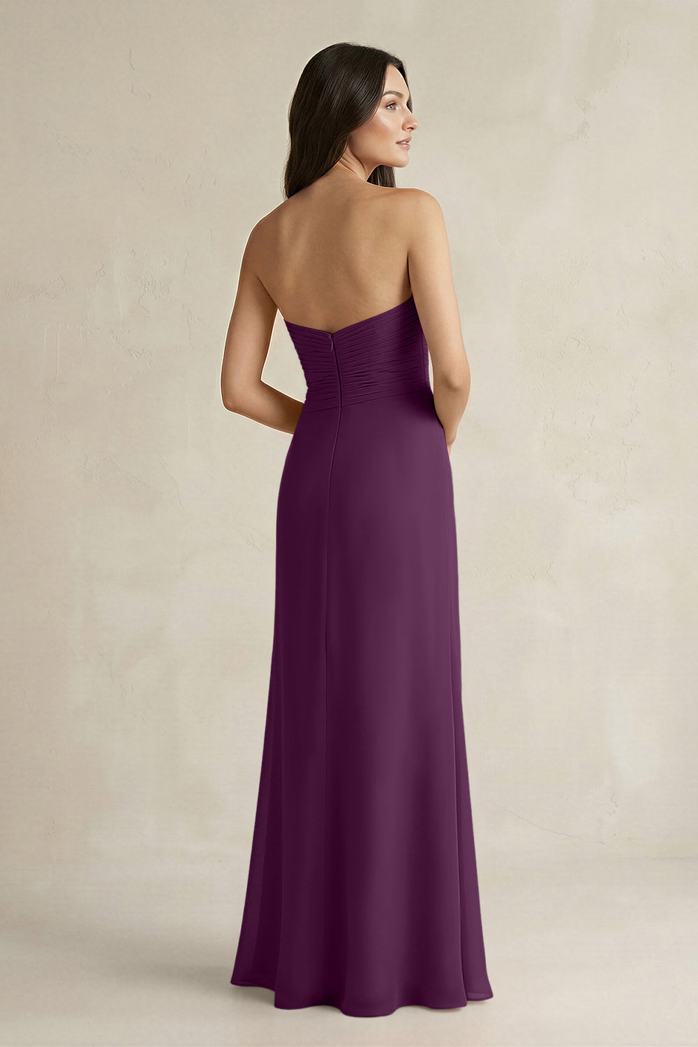 Sweetheart Chiffon Pleated Sheath Bridesmaid Dress  in Fig