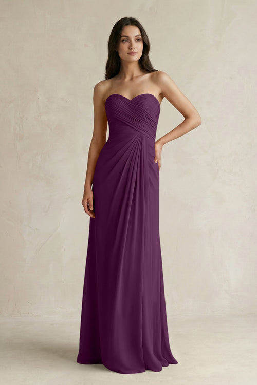 Sweetheart Chiffon Pleated Sheath Bridesmaid Dress  in Fig | KISSBRIDAL