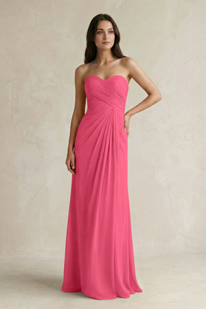Sweetheart Chiffon Pleated Sheath Bridesmaid Dress in Fuchsia - SHE IS ME Bridesmaid Dresses