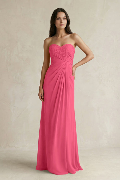 Sweetheart Chiffon Pleated Sheath Bridesmaid Dress in Fuchsia - SHE IS ME Bridesmaid Dresses
