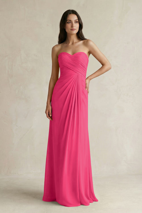 Sweetheart Chiffon Pleated Sheath Bridesmaid Dress  in Fuchsia | KISSBRIDAL