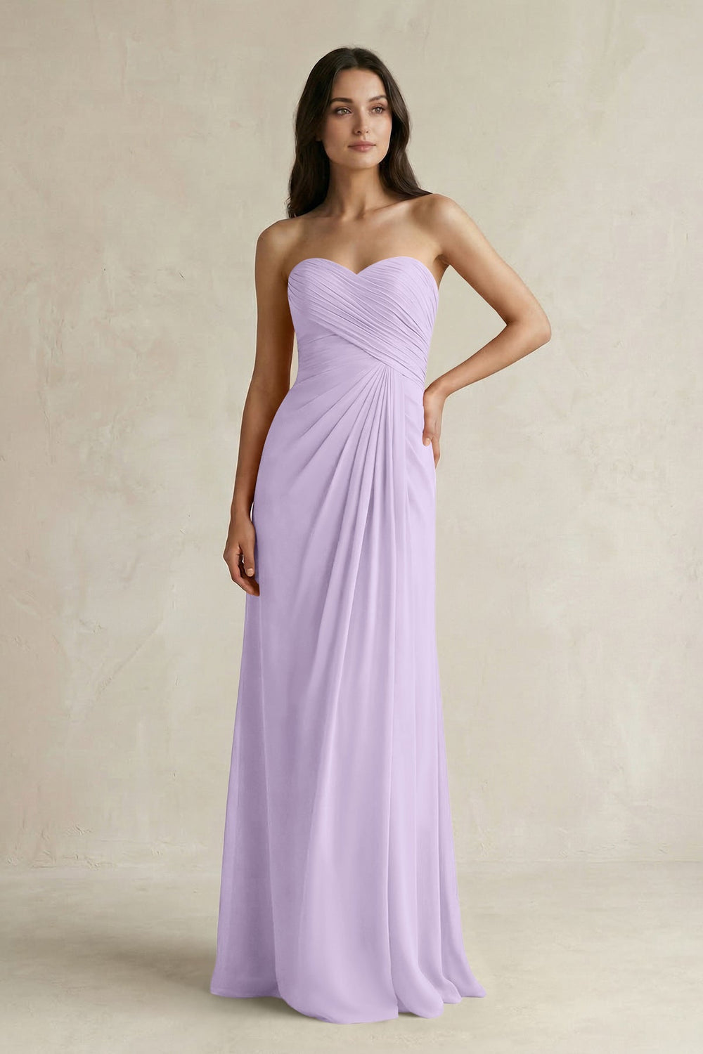 Sweetheart Chiffon Pleated Sheath Bridesmaid Dress in Lavender - KISS BRIDAL Bridesmaid Dresses