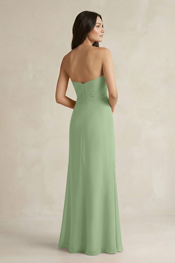 Sweetheart Chiffon Pleated Sheath Bridesmaid Dress  in Matcha (2) | KISSBRIDAL