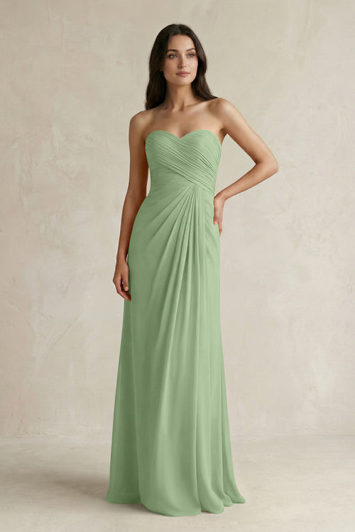 Sweetheart Chiffon Pleated Sheath Bridesmaid Dress  in Matcha | KISSBRIDAL