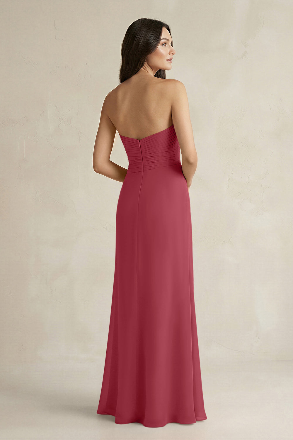 Sweetheart Chiffon Pleated Sheath Bridesmaid Dress  in Merlot