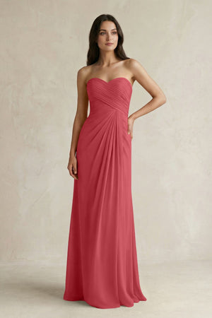 Sweetheart Chiffon Pleated Sheath Bridesmaid Dress in Merlot - SHE IS ME Bridesmaid Dresses