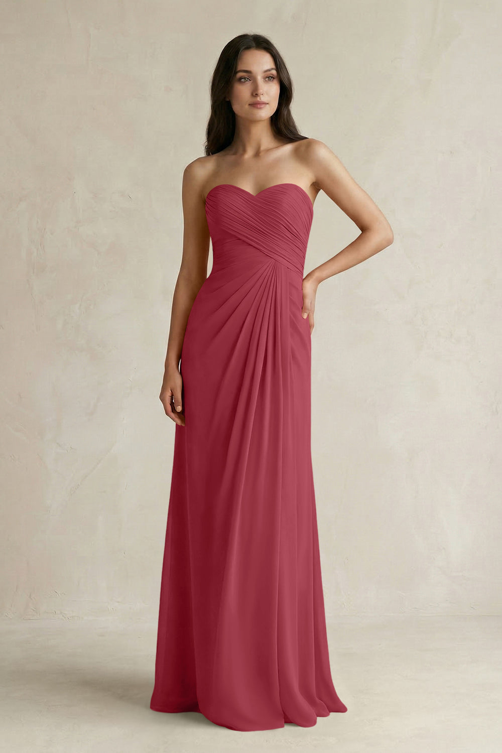 Sweetheart Chiffon Pleated Sheath Bridesmaid Dress  in Merlot