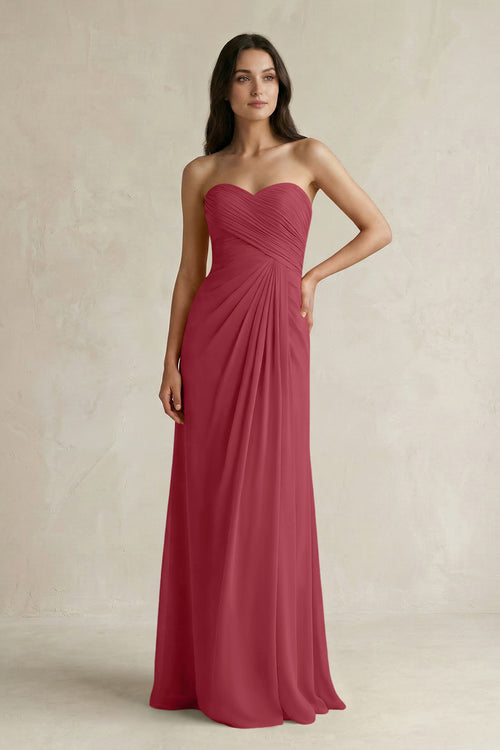 Sweetheart Chiffon Pleated Sheath Bridesmaid Dress  in Merlot | KISSBRIDAL