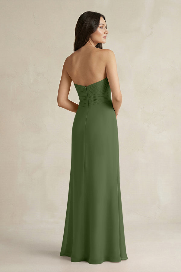 Sweetheart Chiffon Pleated Sheath Bridesmaid Dress  in Moss (2) | KISSBRIDAL