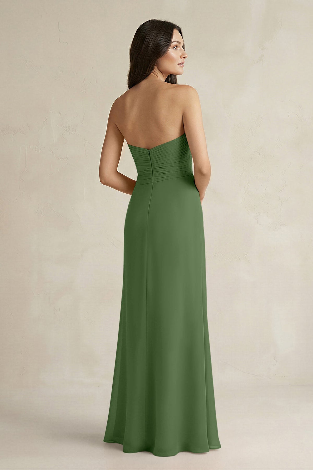 Sweetheart Chiffon Pleated Sheath Bridesmaid Dress in Moss - KISS BRIDAL Bridesmaid Dresses