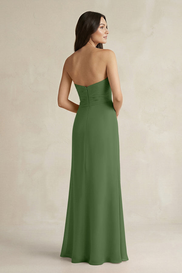Sweetheart Chiffon Pleated Sheath Bridesmaid Dress in Moss - SHE IS ME Bridesmaid Dresses