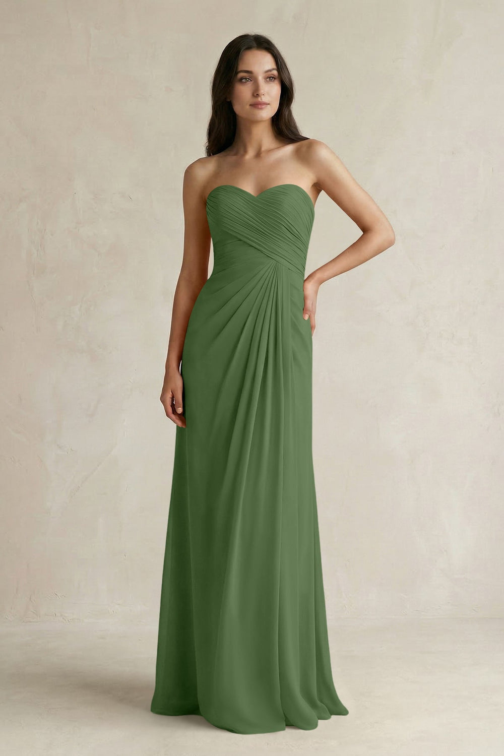 Sweetheart Chiffon Pleated Sheath Bridesmaid Dress in Moss - KISS BRIDAL Bridesmaid Dresses