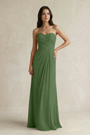 Sweetheart Chiffon Pleated Sheath Bridesmaid Dress in Moss - SHE IS ME Bridesmaid Dresses