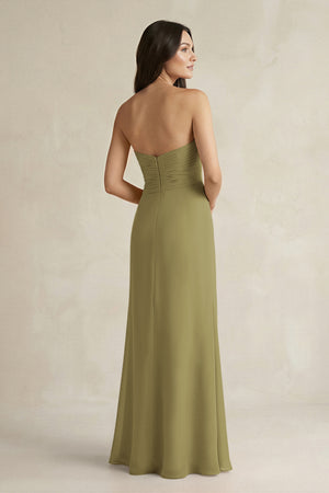 Sweetheart Chiffon Pleated Sheath Bridesmaid Dress  in Moss Green (2) | KISSBRIDAL