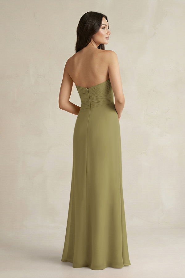 Sweetheart Chiffon Pleated Sheath Bridesmaid Dress  in Moss Green (2) | KISSBRIDAL
