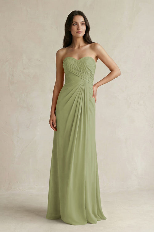 Sweetheart Chiffon Pleated Sheath Bridesmaid Dress in Moss Green - SHE IS ME Bridesmaid Dresses