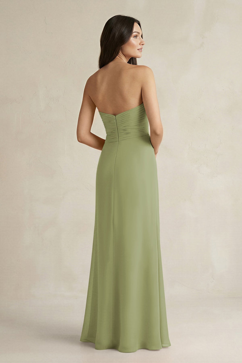 Sweetheart Chiffon Pleated Sheath Bridesmaid Dress in Moss Green - KISS BRIDAL Bridesmaid Dresses